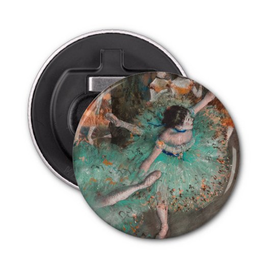 Edgar Degas - Dancer zwaaien/danser in groen Button Flesopener (Voorkant)