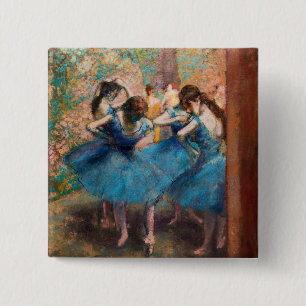 Edgar Degas - Dancers in blauw Vierkante Button 5,1 Cm