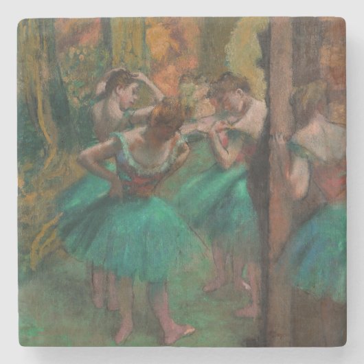 Edgar Degas - Dancers, Roze en Groen Stenen Onderzetter (Voorkant)
