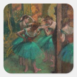 Edgar Degas - Dancers, Roze en Groen Vierkante Sticker