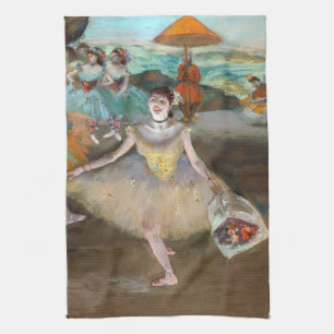 Edgar Degas - Danser met boeket, buigend op het po Theedoek