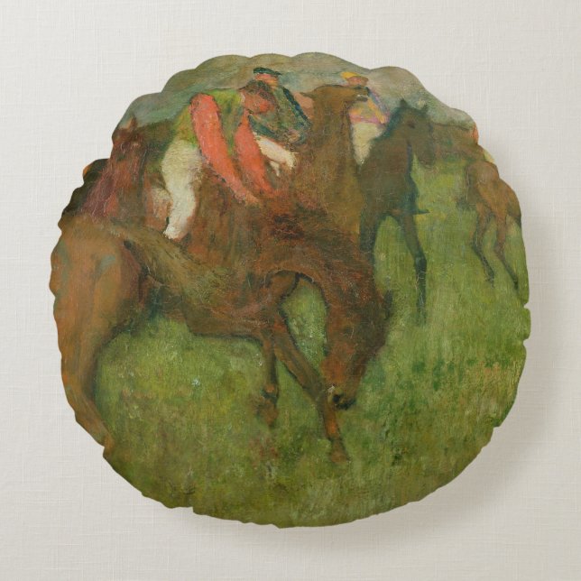 Edgar Degas | Jockeys 1886-90 Rond Kussen (Voorkant)