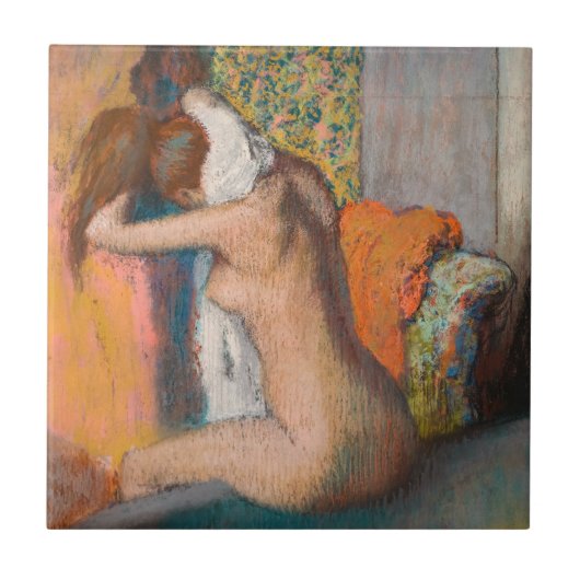 Edgar Degas - Na de Bath wemende vrouw nek Tegeltje (Voorkant)