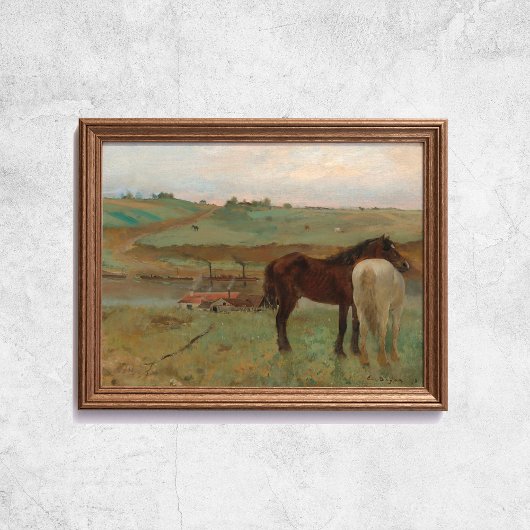 Edgar Degas-paarden in een beemdoude beroemde kuns Poster
