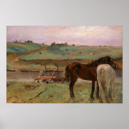 Edgar Degas - Paarden in een weide Poster (Voorkant)