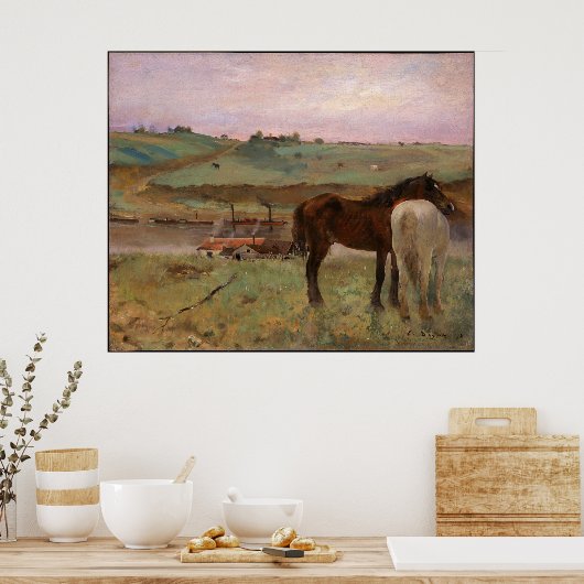 Edgar Degas-paarden in een weide Poster (Keuken)