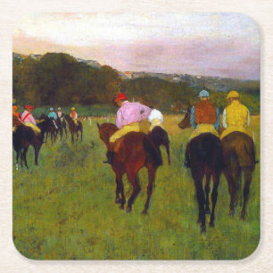 Edgar Degas Race Paarden in Longchamp Kartonnen Onderzetters