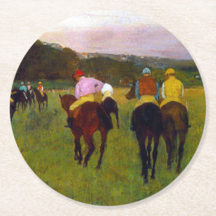 Edgar Degas Race Paarden in Longchamp Ronde Kartonnen Onderzetter