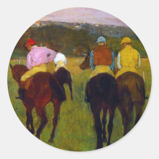 Edgar Degas Race Paarden in Longchamp Ronde Sticker (Voorkant)
