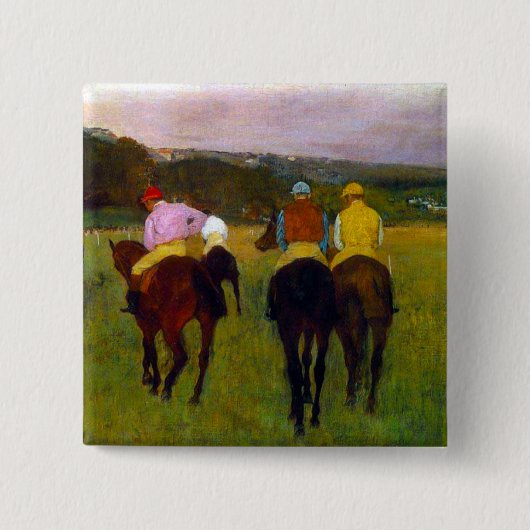 Edgar Degas Race Paarden in Longchamp Vierkante Button 5,1 Cm (Voorkant)
