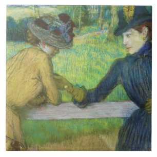 Edgar Degas Twee vrouwen die op een poort leunen Tegeltje