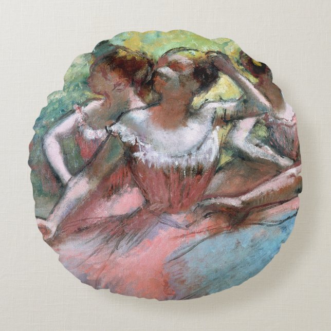 Edgar Degas | Vier ballerinas op het podium Rond Kussen (Voorkant)