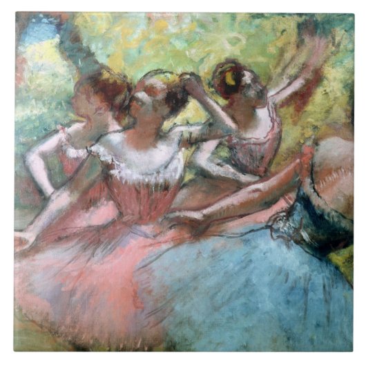 Edgar Degas | Vier ballerinas op het podium Tegeltje (Voorkant)