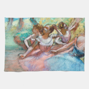Edgar Degas - Vier ballerina's op het podium Theedoek