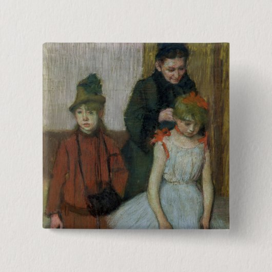 Edgar Degas | Vrouw met twee meisjes Vierkante Button 5,1 Cm (Voorkant)