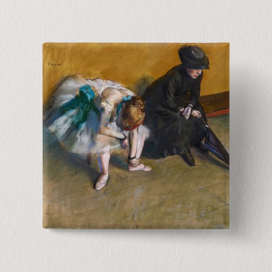 Edgar Degas - Wachten Vierkante Button 5,1 Cm (Voorkant)
