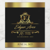 Edgar's 16e zwarte en gouden verjaardagswijn wijn etiket (Enkel label)