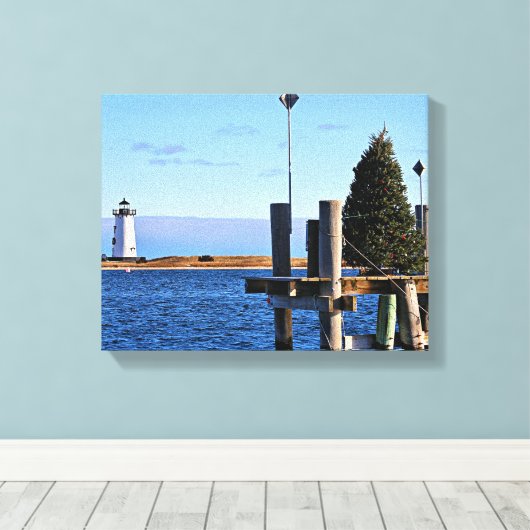Edgartown Lighthouse, Martha's Vineyard MA Canvas Afdruk (Insitu (Houten vloer))
