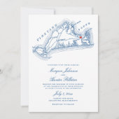 Edgartown MA All-in-One Navy Blue QR Code Wedding Kaart (Voorkant)