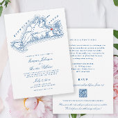 Edgartown MA All-in-One Navy Blue QR Code Wedding Kaart