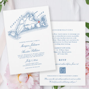 Edgartown MA All-in-One Navy Blue QR Code Wedding Kaart