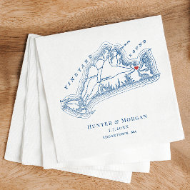 Edgartown MA Kaart Elegante Marine Blauwe Huwelijk Servet