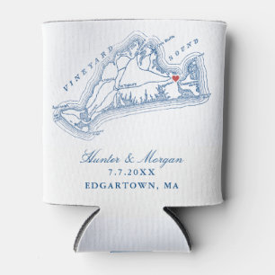 Edgartown MA Kaart Elegante Navy Blauwe Trouwgunst Blikjeskoeler
