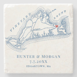 Edgartown MA Martha's Vineyard Blue Wedding Favori Stenen Onderzetter