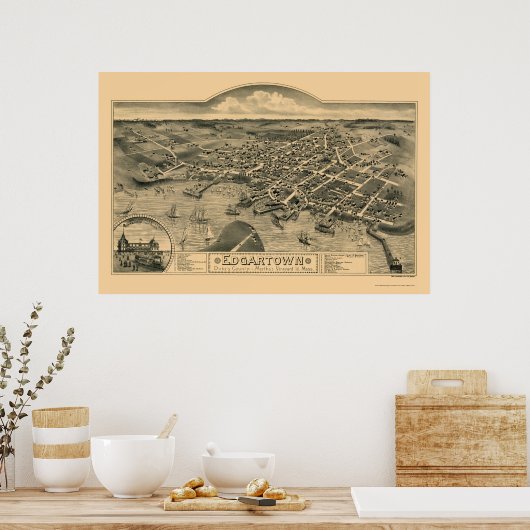 Edgartown, MA Panoramic Map - 1886 Poster (Keuken)