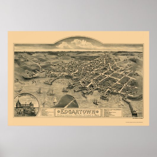 Edgartown, MA Panoramic Map - 1886 Poster (Voorkant)