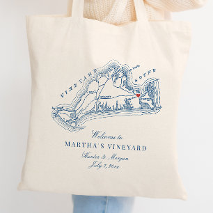 Edgartown MA Trouwgunst Navy Blauw Welkom Tote Bag
