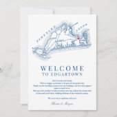 Edgartown MA Wedding Welkom Reisschema Marine Blau Bedankkaart (Voorkant)