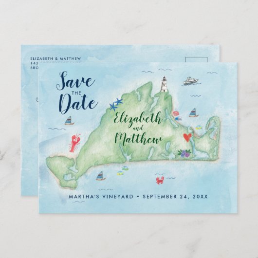 Edgartown Marthas Vineyard Kaart Bewaar de datum (Voorkant / Achterkant)