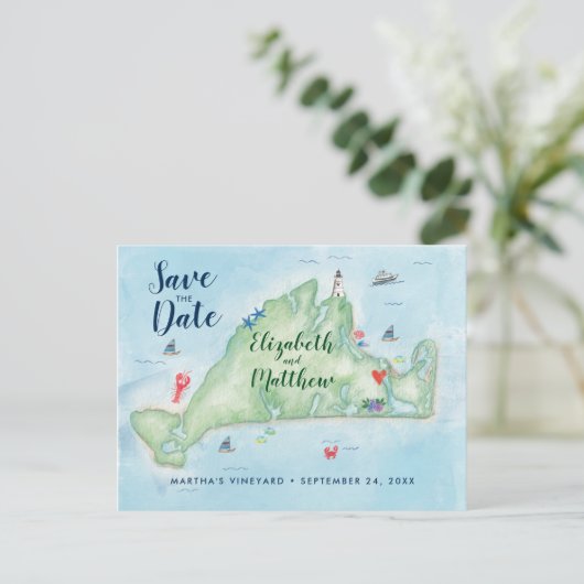 Edgartown Marthas Vineyard Kaart Bewaar de datum (Staand voorkant)
