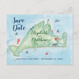 Edgartown Marthas Vineyard Map Save the Date Aankondigingskaart