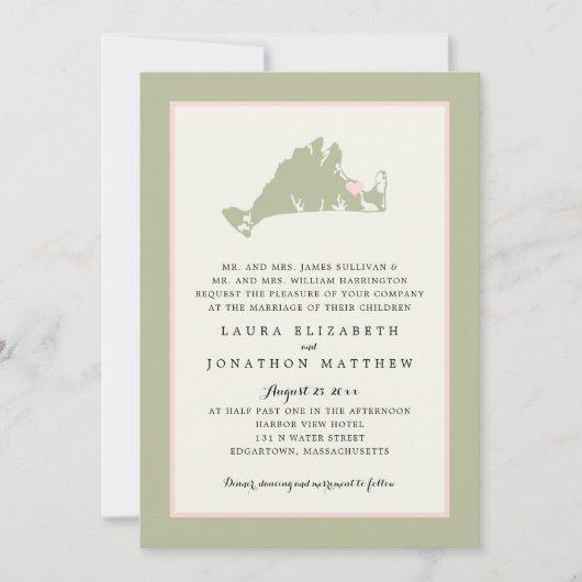 EDGARTOWN Marthas Vineyard Pink Map Wedding Kaart (Voorkant)