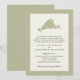 EDGARTOWN Marthas Vineyard Pink Map Wedding Kaart