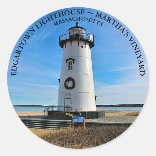 Edgartown Vuurtoren, Massachusetts Ronde Sticker (Voorkant)