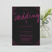 Edge Line Black en Pink Wedding Kaart (Staand voorkant)