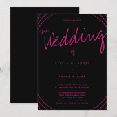 Edge Line Black en Pink Wedding Kaart (Voorkant / Achterkant)