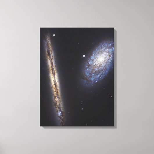 Edge-On Galaxy NGC 4302 & gekantelde Galaxy NGC 42 Canvas Afdruk (Voorkant)