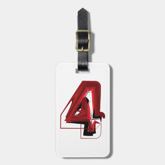 Edgy Abstract Rood en Zwart Nummer 4 Bagagelabel (Voorkant verticaal)