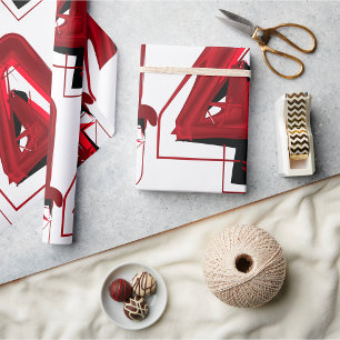 Edgy Abstract Rood en Zwart Nummer 4 Cadeaupapier