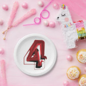 Edgy Abstract Rood en Zwart Nummer 4 Papieren Bordje (Feest)