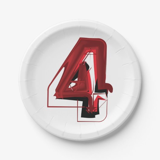 Edgy Abstract Rood en Zwart Nummer 4 Papieren Bordje (Voorkant)