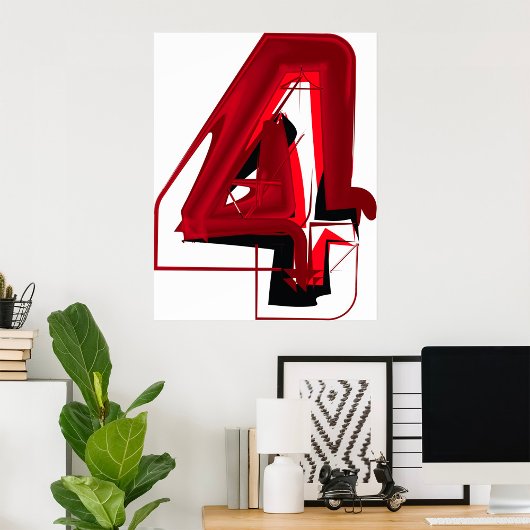 Edgy Abstract Rood en Zwart Nummer 4 Poster