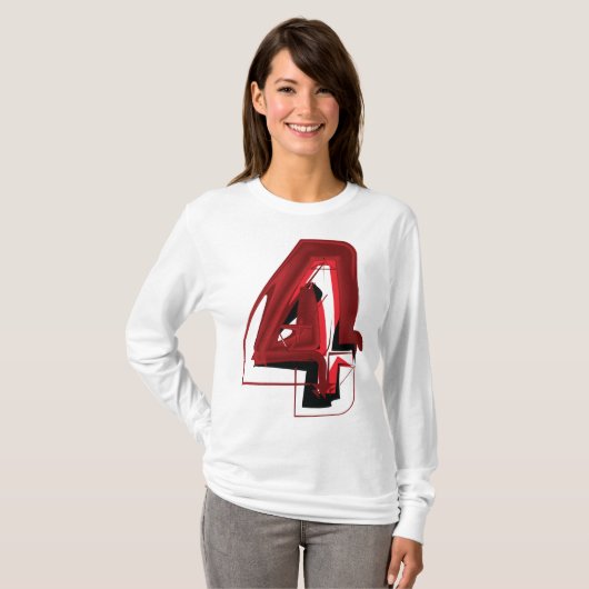 Edgy Abstract Rood en Zwart Nummer 4 T-shirt (Voorkant volledig)