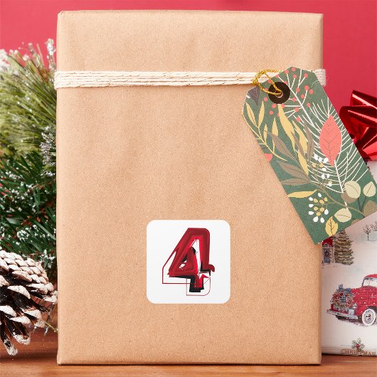 Edgy Abstract Rood en Zwart Nummer 4 Vierkante Sticker