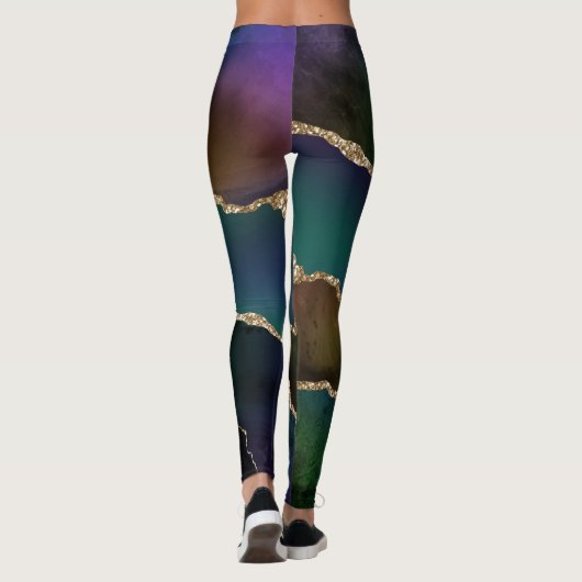 Edgy Agate | Donkere Moody Jewel Tone Blauwgroen Leggings (Achterkant)