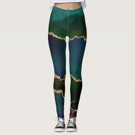 Edgy Agate | Donkere Moody Jewel Tone Blauwgroen Leggings (Voorkant)